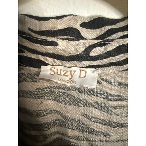 Suzy D Linen Brown and Black Zebra Print Button Front High Low Maxi Dress - Picture 2 of 6